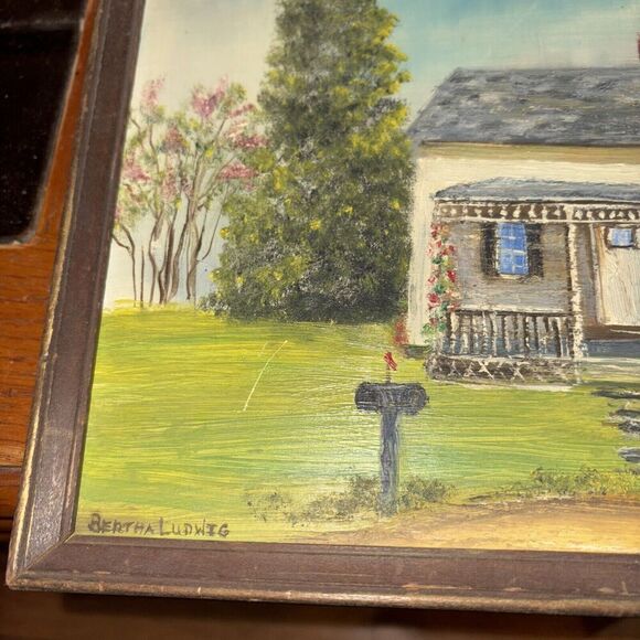 Framed Vintage Home Landscape Oil Painting Bertha Ludwig Rockville CT Artist - Picture 2 of 6